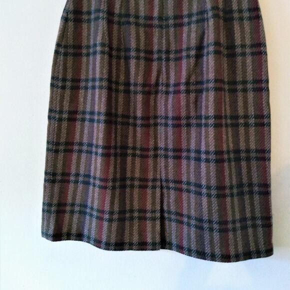 Adolfo Brown Multi Plaid Wool Straight Knee Length Skirt - Size 12 - Picture 6 of 10